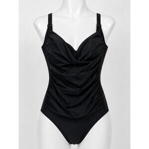 Trimshaper Black Ruched One Piece Swimsuit Tummy Control Plus Swimwear 24W